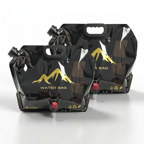 Collapsible Water Container 2 Pack 2 Gallon (8L Each), Foldable Water Storage Bags with Spigot, BPA Free Portable Water Tank for Camping, Emergency Supply, RV, Hiking (Black) - color: Black 2-Pack
