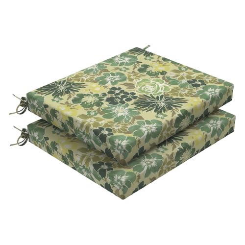 DYTXIII Set of 2 Outdoor Chair Cushions, Water Resistant 18.5"x16"x2" Square Seat Cushion for Patio Dining Chairs, High-Density Replacement Pads for Indoor Outdoor Furniture - Green Rose - color: Green Rose, size: Set of 2