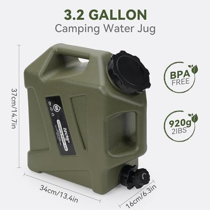 3.2 Gallon Portable Water Storage Container with Spigot, BPA Free Large Emergency Water Storage for Vehicle, Car, Outdoor Hiking, Picnic