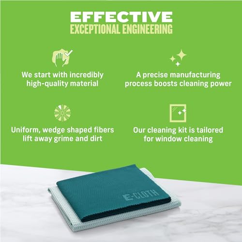 E-Cloth Microfiber Window Cleaning Cloth Kit - Glass Cleaning Cloth for Windows, Mirrors, Cars, Lenses, Eyeglasses, & More, Streak Free Clean, Machine Washable Reusable Towel - Green