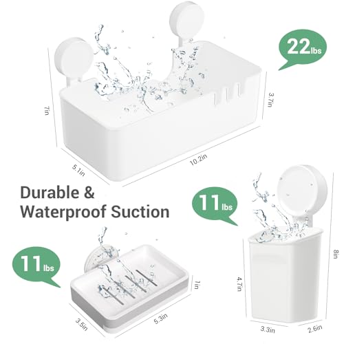LUXEAR Suction Shower Caddy - 3 Pack NO-Drilling Organizer - 1S Installation Removable Powerful Waterproof Baskets for Bathroom & Kitchen - size: 3 pack