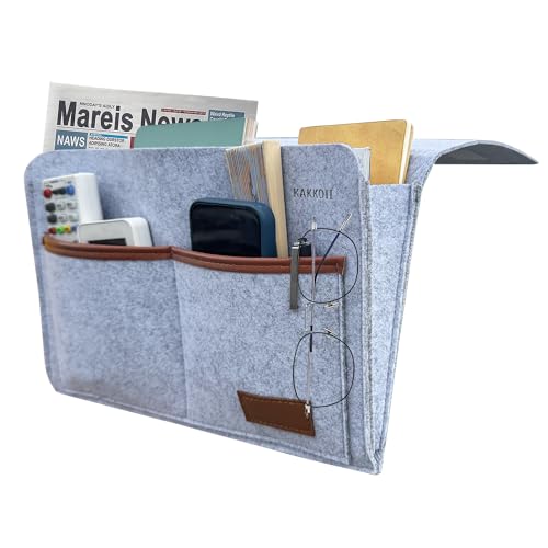 Bedside Caddy, Sofa Caddy, Storage Organizer Pocket for Dorm, Bedroom, 5 Pockets Felt Organizer for Magazine, Remote, Phone, Tablet, Pad, Glasses, Pen, Remote Control (Light Grey-Short) - color: Light Grey-Short