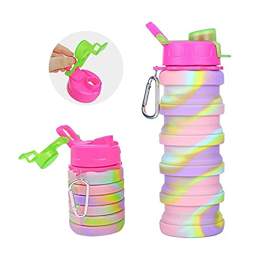 Collapsible Silicone Bottles 2 Pack - Expandable 500ml Portable Sport Bottles with Carabiner for Travel & Camping (Blue Camo + Pink Camo) - color: Blue Camouflage+Pink Camouflage