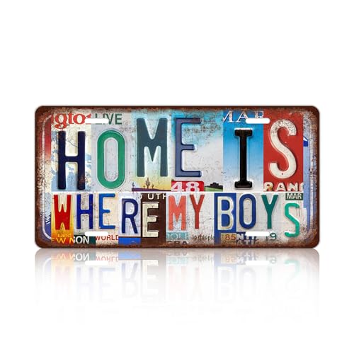 Vintage Family Wall Decor Home Is Where My Boys Are License Plate | Metal Sign Tin Signs - color: plate-A-04