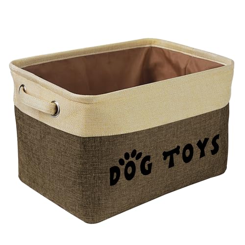 PET ARTIST Dog Toy Basket, Collapsible Dog Toy Bin Box with Comfortable Handles, Large Pet Toy Storage Basket Organizer for Accessories, Toys,Coat & Clothing,Blanket Leash (Brown, M:15"x11"x9") - color: Brown, size: M:15"x11"x9"