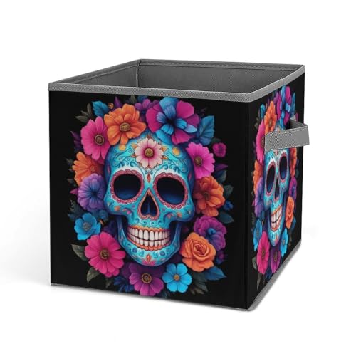 Sugar Skull Flowers Foldable Storage Box with Handle Organizer Containers for Home Office Clothes Office Supplies - color: style-7