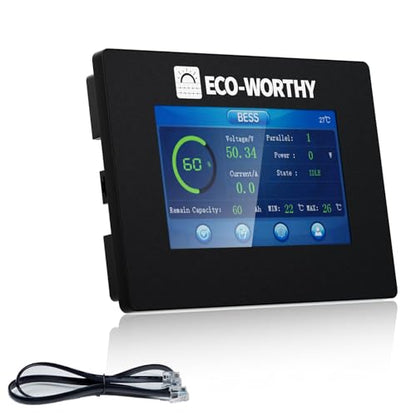 ECO-WORTHY 48V LiFePO4 Battery Monitor with 4.3" Touchscreen, RS232 Interface, Compatible with ECO-WORTHY 48V 100Ah Server Rack Series, Solar DIY Systems, ESM100