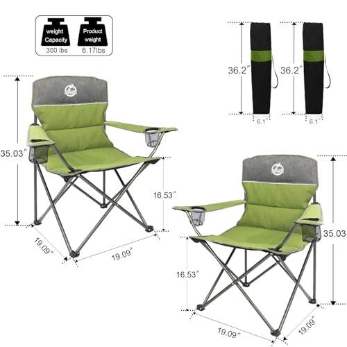 Northroad Outdoor Camping Chair Set of 3,Folding Padded Camp Chair,Collapsible Conversation Set w/1 Sofa,2 Single Chairs for Family Patio,Beach (Green) - color: Green, style: no table