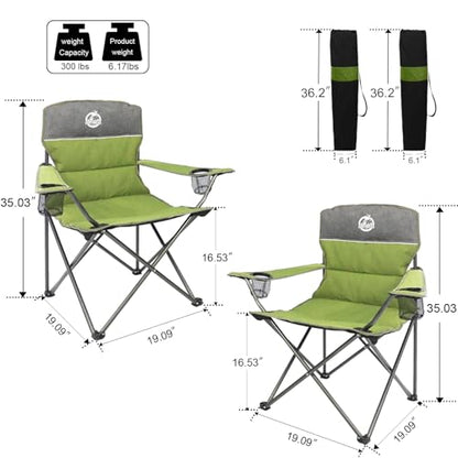 Northroad Outdoor Camping Chair Set of 3,Folding Padded Camp Chair,Collapsible Conversation Set w/1 Sofa,2 Single Chairs for Family Patio,Beach (Green) - color: Green, style: no table