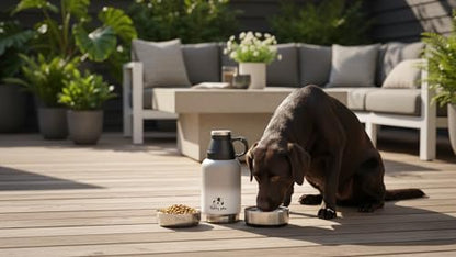 Petty Paw Dog Travel Water Bottle 32 oz Portable Stainless Steel Pet Water Bottle with Detachable Bowl for Dogs Leak Proof for Walking, Hiking, Camping