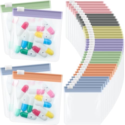 Sherr 35 Pcs Pill Pouch Bags with Zipper Pill Pouch Set Travel Reusable Translucent Medicine Organizer Self Sealing Plastic Bag with Slide Lock for Storage(Stylish Morandi,3 x 3 Inch,Blank Style) - color: Stylish Morandi,, size: 3 x 3 Inch, style: Blank S