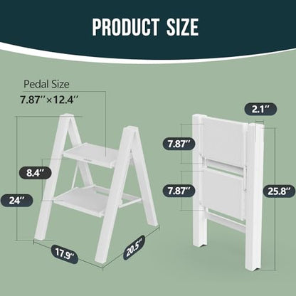 WOA WOA Step Ladder, Widen Pedals Foldable Step Stool, Lightweight Aluminum Ladder, Easy to Move Around, Anti-Slip Foot Stepladder for Household, Fold Thin & Space Save, 300 lbs Load (2 Step, White) - color: White, size: 2 Step