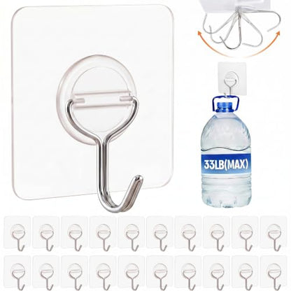 48 Pack Heavy Duty Adhesive Wall Hooks for Hanging - 33lb Max, Transparent Waterproof Rustproof Self Adhesive Hooks for Bathroom, Shower, Kitchen, Outdoor and Home - size: 02-Clear-48Pack