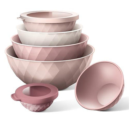 COOK WITH COLOR Mixing Bowls with Lids - 12 Piece Plastic Nesting Bowls Set includes 6 Prep Bowls and 6 Lids, Microwave Safe Mixing Bowl Set, Pink Diamond - color: Pink Diamond