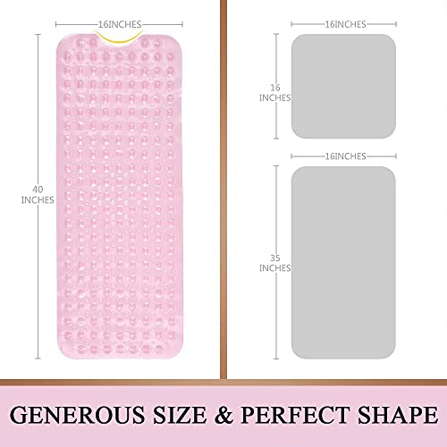 Sheepping Baby Bath Mat for Tub Non Slip Extra Long Cover Bathtub Mat for Toddler Kids 40 X 16 Inch - Eco Friendly Infant Bath Tub Mat with 200 Big Suction Cups,Machine Washable Shower Mat - color: Pink