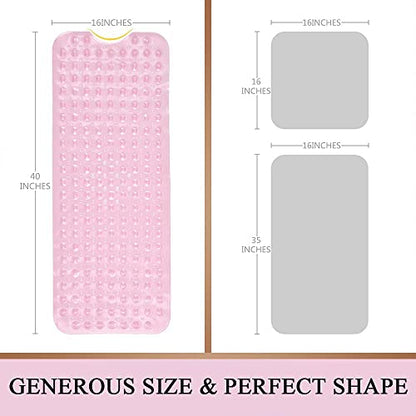 Sheepping Baby Bath Mat for Tub Non Slip Extra Long Cover Bathtub Mat for Toddler Kids 40 X 16 Inch - Eco Friendly Infant Bath Tub Mat with 200 Big Suction Cups,Machine Washable Shower Mat - color: Pink