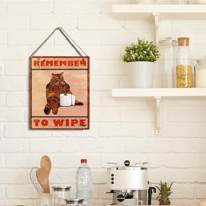 wall-pediments MP 469 Remember To Wipe Tabby Cat Toilet Plaque, 6.7 x 10 Inches Funny Bathroom Decor - color: Generic 9954