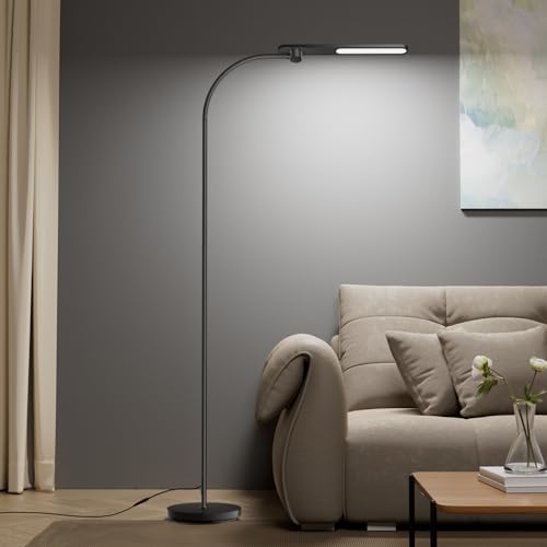 Honeywell LED Floor Lamp for Reading, CRI97 Full Spectrum Gooseneck Floor Lamp, Eye-Caring Dimmable Standing Task Light, 3 Color Temperatures, 77.5" Tall for Living Room, Bedroom, Office - color: Black