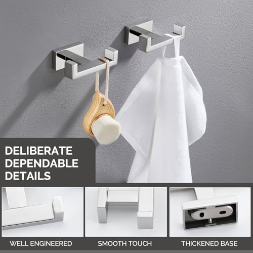 Angle Simple Double Towel Hooks, SUS 304 Stainless Steel Robe Coat Wall Hooks for Bathroom, Polished Chrome, 2 Pack - color: Polished Chrome, size: 2 Pack