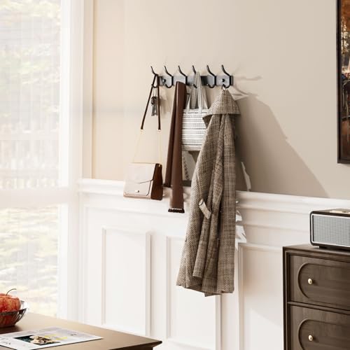 GWAAZXGZ Black Coat Rack Wall Mount - 15 Inch Arc Shaped Design with 6 Hooks for Hanging Coats, Bags, and Towels in Entryway, Livingroom, Bedroom, Bathroom, and Kitchen, 1 Pack - color: Black