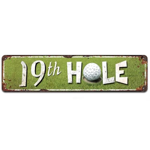19th Hole Novelty Metal Tin Signs, Funny Sports Man Cave Bar Street Sign 16" x 4", Golf Theme Home Decor - color: V-116