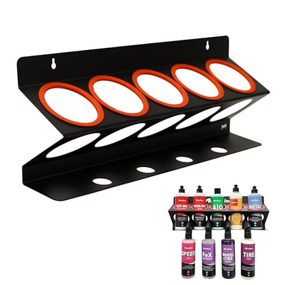 Maxshine Universal Detailing Spray Bottle Holder – Mobile Detailing & Car Garage Organizer, Holds 5 Bottles (16oz) with 4 Small Holes – Lightweight Design, Easy Wall Mounting