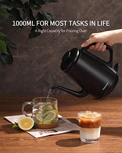 DmofwHi Gooseneck Electric Kettle(1.0L),1000W Electric Tea Kettle of 304 Stainless Steel,Auto Shut off,Water Kettle for Coffee and Tea -Matte Black - color: MATTE BLACK