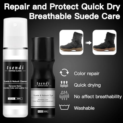 Nubuck & Suede Dye Black – 2-in-1 Cleaner & Color Restorer with 3 Brushes & Applicator – Renew Faded Shoes, Boots, Jackets, Purses, Car Seats, Furniture – Complete Suede Care Kit 3.4oz