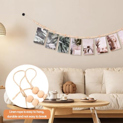 Hanging Photo Display Wall Decor with 9 Wood Clips, Boho Wooden Bead Hanging String Pictures Frame Collage Board, Multi Photo Wall Display for Bedroom Living Room Dorm Decor(Size:1 Pack)