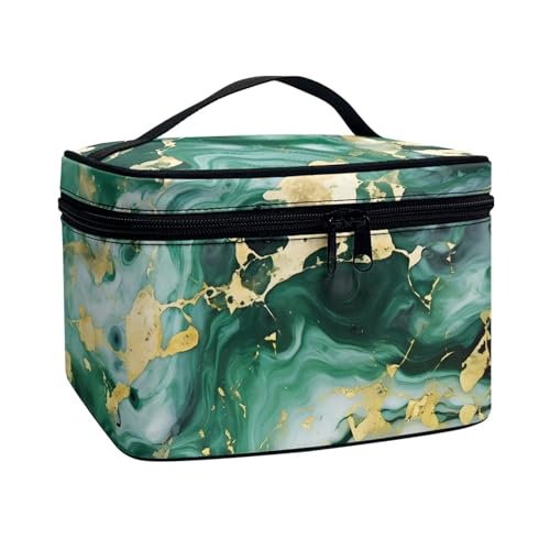 Travel Makeup Organizer Green Marble Printed Cosmetic Bags Organizer Case for Storage Makeup Brush Tools Fits for Business Trips Camping Home Use - color: Green Marble