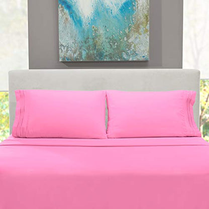 Hearth & Harbor Twin Size Sheets - 3 Piece Bed Sheet Set, Hotel Luxury Double Brushed Bed Sheets - Extra Soft Bedding Sheets & Pillowcases, Twin, Light Pink - color: Light Pink, size: Twin