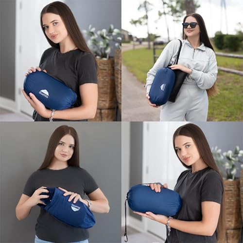 BlueHills Ultra Compact Travel Blanket Pillow in Portable Bag Case with Hand Luggage Belt & Backpack Clip Premium Cozy Soft Compact Pack Large Blanket for Airplane Flight Layover - Navy Blue C001 - color: C001-navy