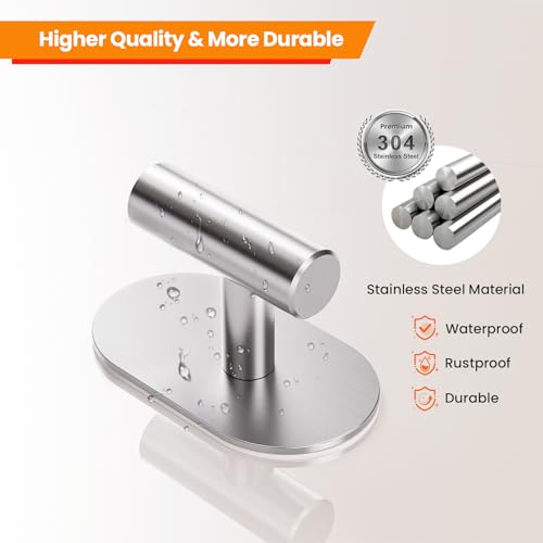 Aikzik Silver Adhesive Hooks Heavy Duty, Wall Hooks for Shower, Bathroom, Towel, Coat, Robe, Stainless Steel Hooks for Hanging, Waterproof & Rustproof Sticky Hooks for Walls No Damage- 2 Pack - color: Silver