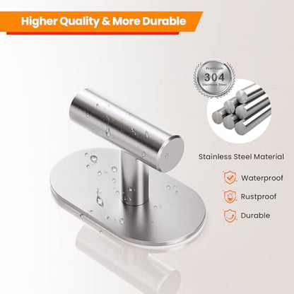 Aikzik Silver Adhesive Hooks Heavy Duty, Wall Hooks for Shower, Bathroom, Towel, Coat, Robe, Stainless Steel Hooks for Hanging, Waterproof & Rustproof Sticky Hooks for Walls No Damage- 2 Pack - color: Silver