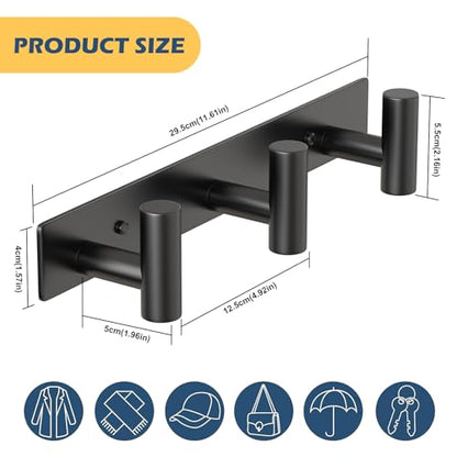 HUFEEOH Coat Hooks Wall Mount, Stainless Steel 3 Hooks Towel Hooks Black T Shaped Coat Hanger Wall Mount, Heavy Duty Wall Hooks Purse Rack for Hanging - color: Black, size: 1 Pack "T" shape 3 hooks