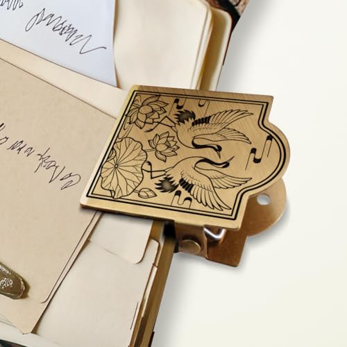 ANATTASOUL Travel Journal Clip Vintage Crane and Lotus Metal Book Clips, Decorative Heavy Duty Journal Clips to Hold Journal Open for Notebook, Photo, Bookmark, Office Kitchen Home DIY Use - style: Crane and Lotus