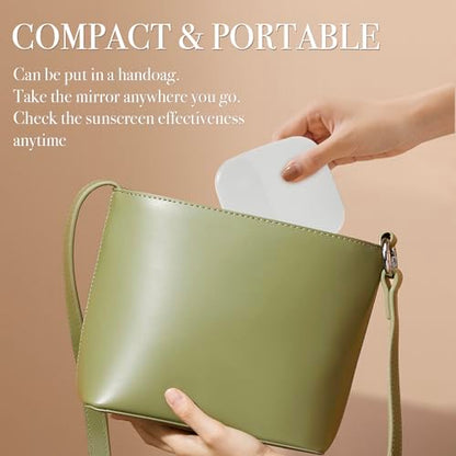 UV Camera Mirror for Sunscreen Test & SPF Detection, 1x/2x Magnifying Travel Mirror with Dimmable LED Lights, Handheld 2-Sided Portable Makeup Mirror for Handbag/Pocket,White