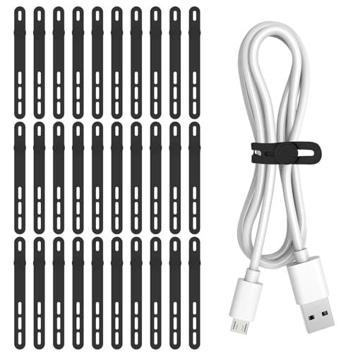 Donruby 30Pcs Silicone Cable Ties - Reusable & Washable with Adjustable Locking Buckles, High Elasticity Cable Management Straps for Home, Office, School, Travel Essential Cord Organizer (Black) - color: Black