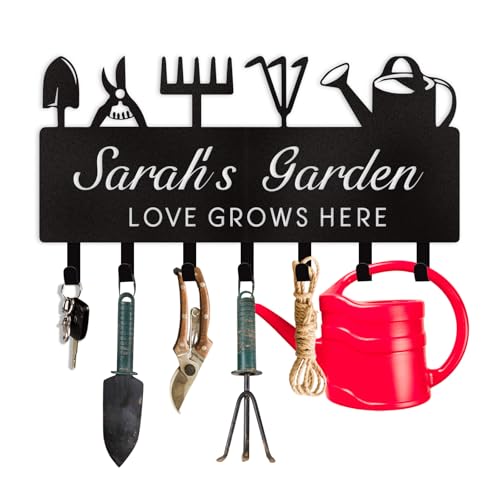Dyoart Personalized Key Holder for Wall, Custom Name Wall Mounted Black Key Hanger with Horticultural Garden Design, Key Racks Organizer for Hallway Entryway Front Door Storeroom Decor - color: 06 Gardening