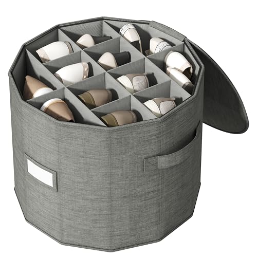 Vailando Shoe Organizer for Closet - Cylindrical Shoe Storage Organizer with Removable Dividers, Rectangular Compartment, Foldable, Gray, 1-Pack - color: Gray, style: Large - 1 Pack