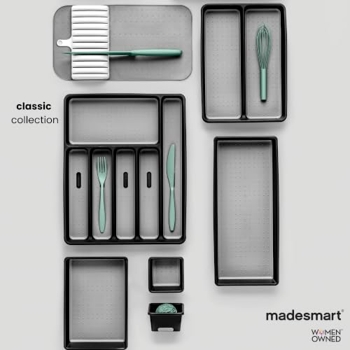 madesmart Small Silverware Tray, Compact 5 Compartment Flatware Organizer for Forks, Knives & Spoons, Non Slip, Soft Grip Lining, Fits Small Drawers, White - color: White