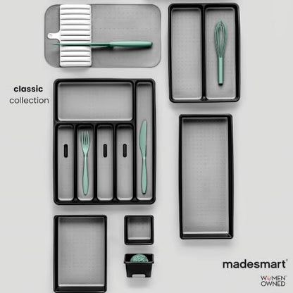 madesmart Small Silverware Tray, Compact 5 Compartment Flatware Organizer for Forks, Knives & Spoons, Non Slip, Soft Grip Lining, Fits Small Drawers, White - color: White