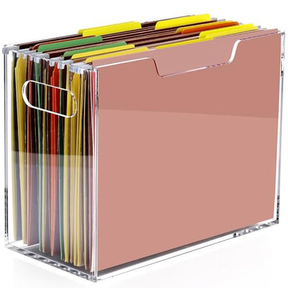 DINGHUO Hanging File Organizer, Acrylic File Holder with Handles, No Assembly Required, Clear File Crate Storage Box for Desk Office, Fits Standard Letter Size 8.5"x11" Folders - size: XL Letter