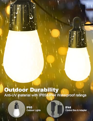 Outdoor String Lights APP Control with Remote, 118(98+12) ft RGB+IC+Warm White Outdoor Light 36 LED Bulbs, NOT Extendable, Music Sync for Garden Party Decor Christmas - size: 118FT S14 RGB Smart IC