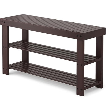 Sweetcrispy Shoe Rack Bench, 3-Tier Bamboo Entryway Storage Organizer, 286lb Capacity, Shoes Stand for FrontDoor Entrance, Bedroom, Living Room, Bathroom, Balcony, 35 Inches Length, Brown
