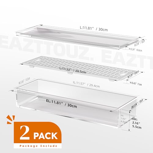 2 Pack Clear Silverware organizer with lid, Plastic Flatware Storage Box, Kitchen Drawer Organizer tray, Cutlery Utensil Holder