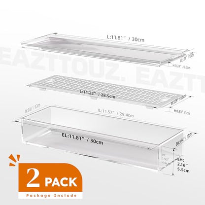 2 Pack Clear Silverware organizer with lid, Plastic Flatware Storage Box, Kitchen Drawer Organizer tray, Cutlery Utensil Holder