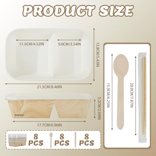 8 Pack 32oz Paper Lunch Box Bento Boxes, 2-Compartment Food Storage Containers with Lids, Leakproof Soak-Proof Microwave Safe, Disposable To Go Boxes for Picnic Office Catering, Transparent Lid - color: Transparent