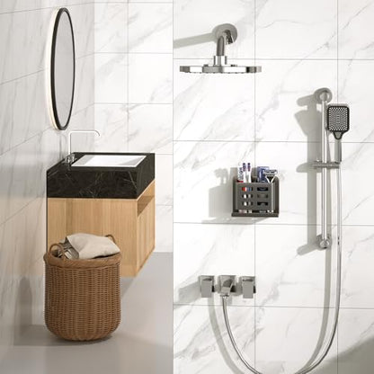 Grey Wall-Mounted Toothbrush Holder, Aluminum Material Shower Shaver Storage Rack, No Drilling Required, Removable Toothpaste Storage Rack - size: Gray double slot