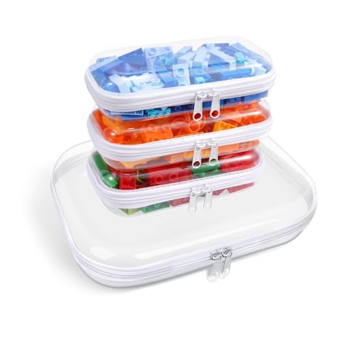 Clear Hard Plastic Zipper Case,Transparent Double Zippers Hard Pouch with 3pcs,Portable Travel Organizer Bin for Toy Storage - color: 3pcs-S+S+M